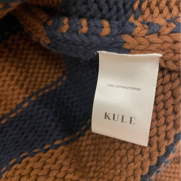 KULE The Matey | Brown and Navy Striped Quarter-Zip Sweater - Picture 11 of 12
